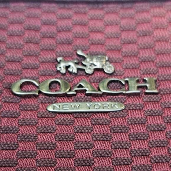 Coach Wine Burgandy Colored Satchel Tote Bag Leather and Cloth Medium Size - Picture 8 of 16